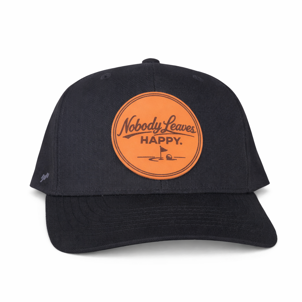 Nobody Leaves Happy Leather Patch Golf Hat (black hat)