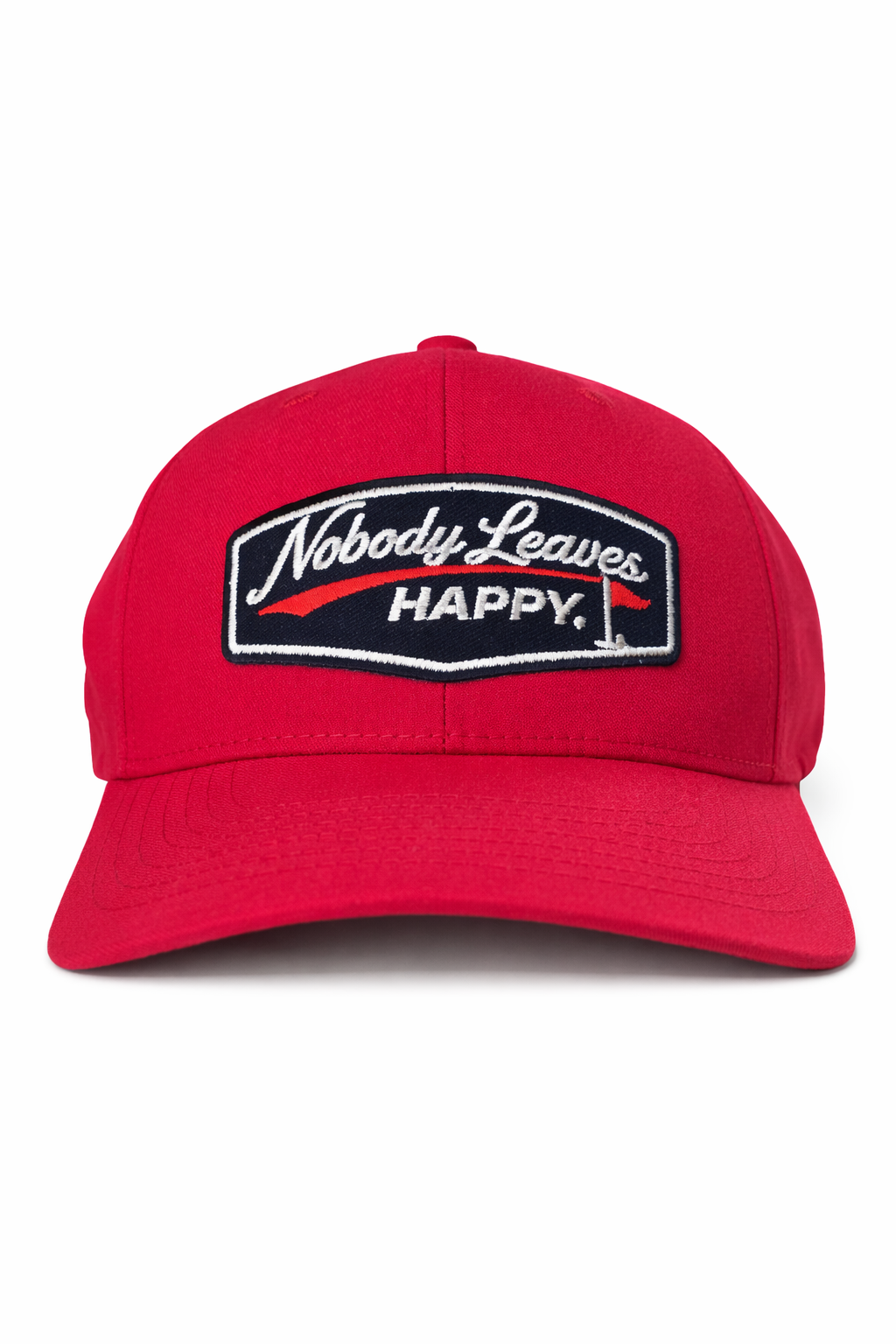 Nobody Leaves Happy Logo Golf Hat - Red with Navy Patch