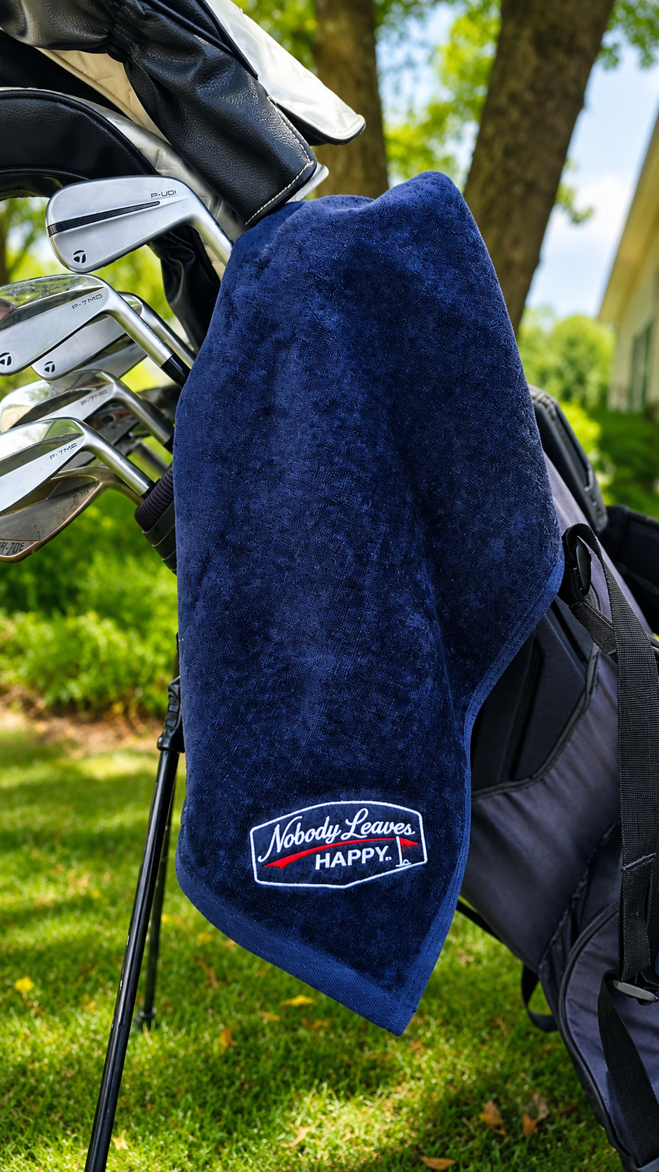 Nobody Leaves Happy Golf towel - Navy